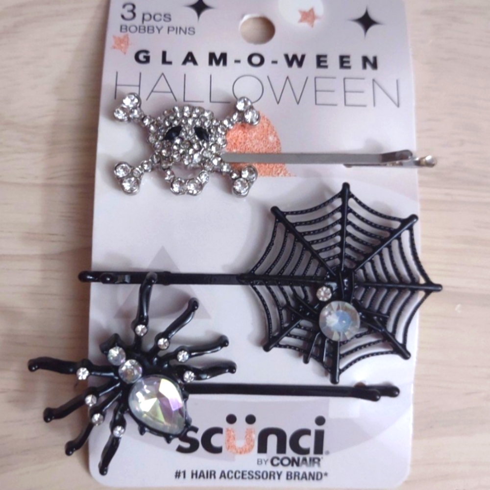 Scunci Halloween Spider Web Skull Bling Y2k Hair Pin Accessory Glam Goth